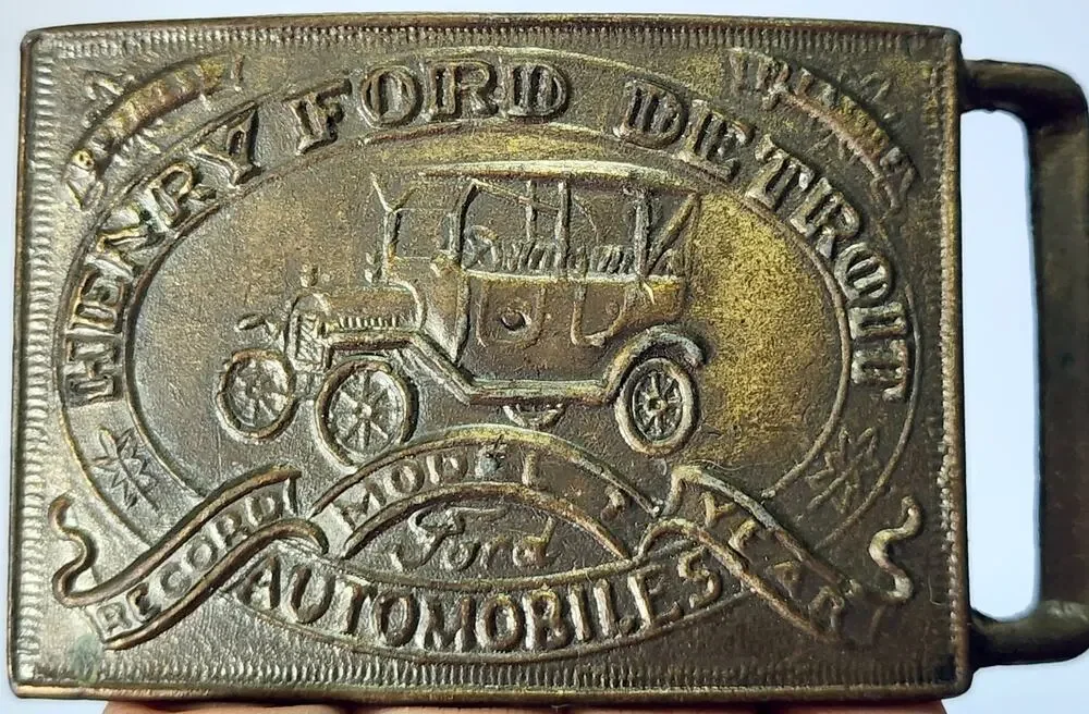 Henry Ford Detroit Automobiles Vintage Brass Belt Buckle Car Collectible